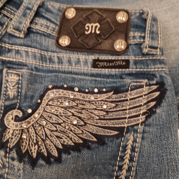 Miss Me Embellished Denim Boot Cut  Jeans with Wing Design - Picture 4 of 10